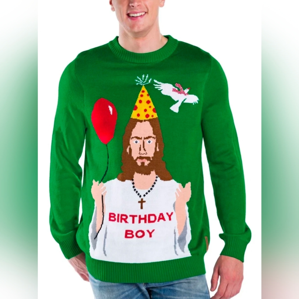 Tipsy Elves Men's Happy Birthday Jesus Ugly Christmas Sweater XXL